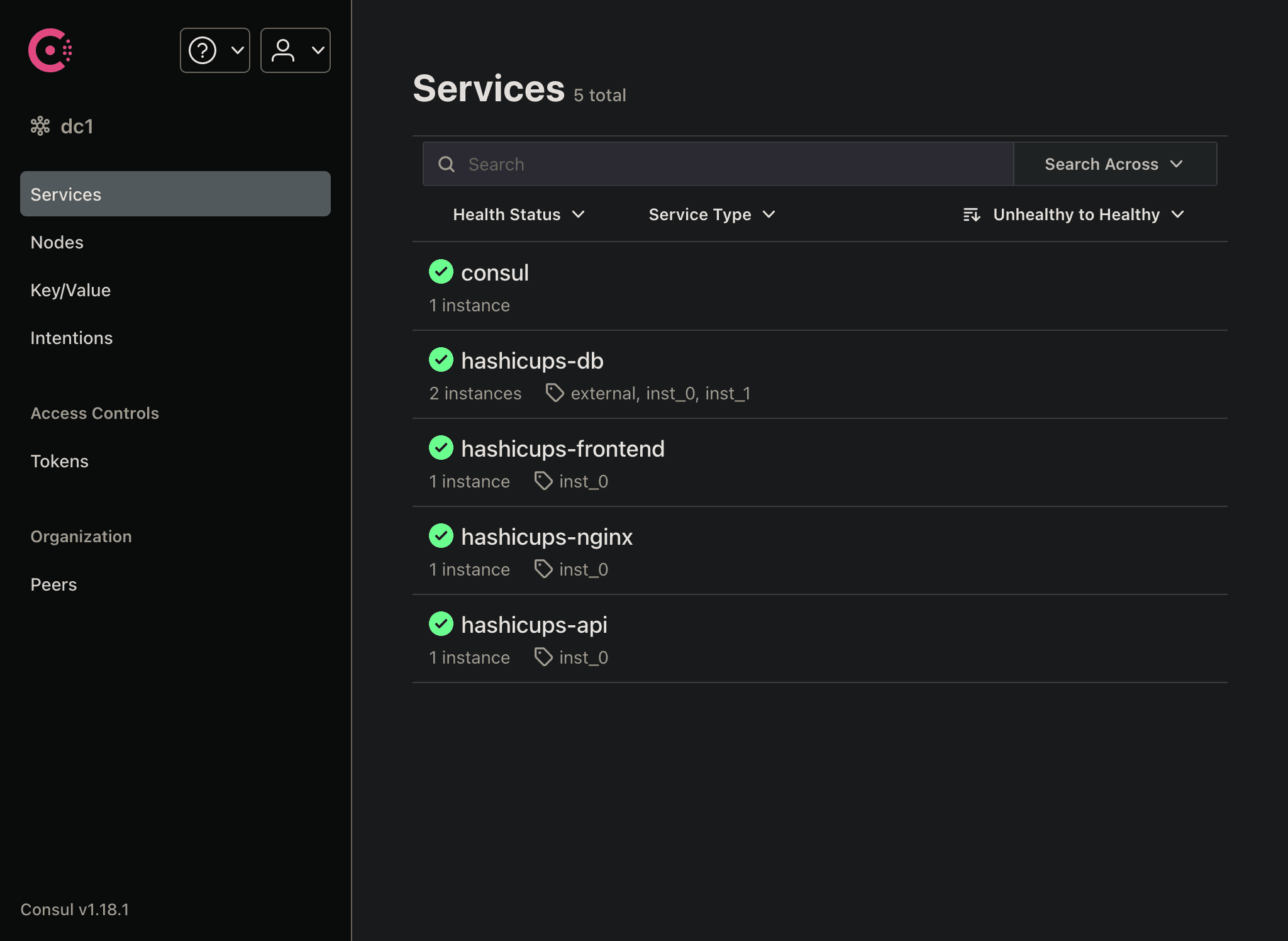 Services page - Multiple DB instances